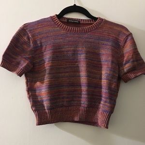 Knit multicolored crew neck cropped sweater